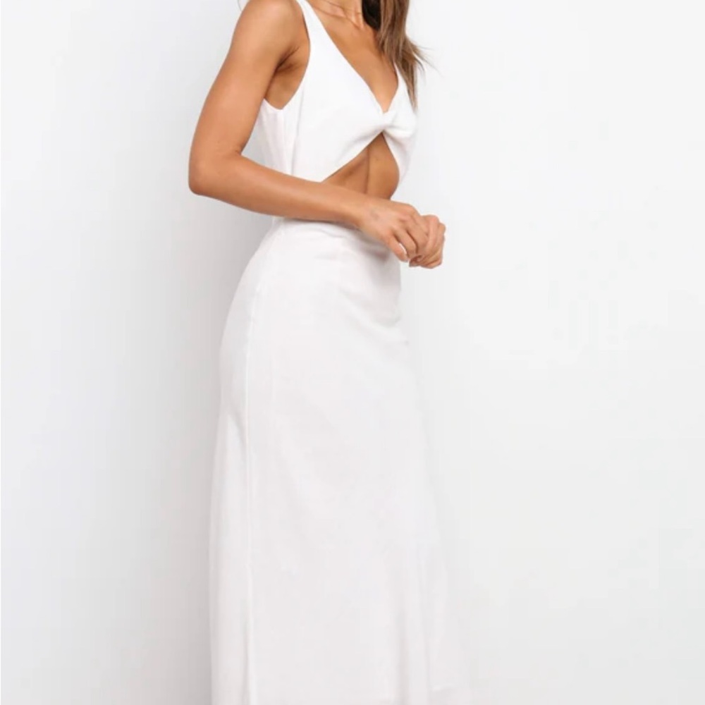 Petal & Pup White Twist-Front Cutout Midi Dress